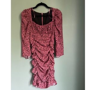 PRINTED DRESS WITH DRAPING MARSALA